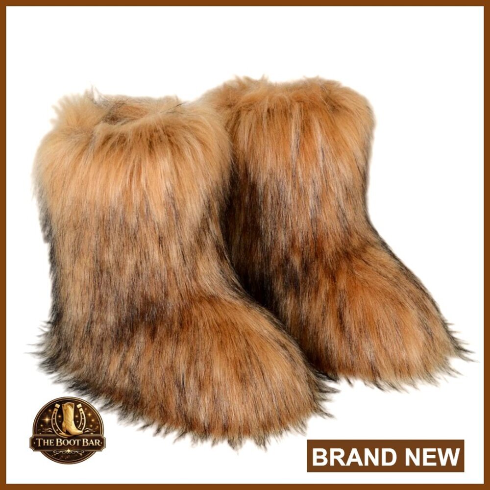 Women's Faux Fur Mid Calf Snow Boots, Warm Winter Fluffy Flat Shoes